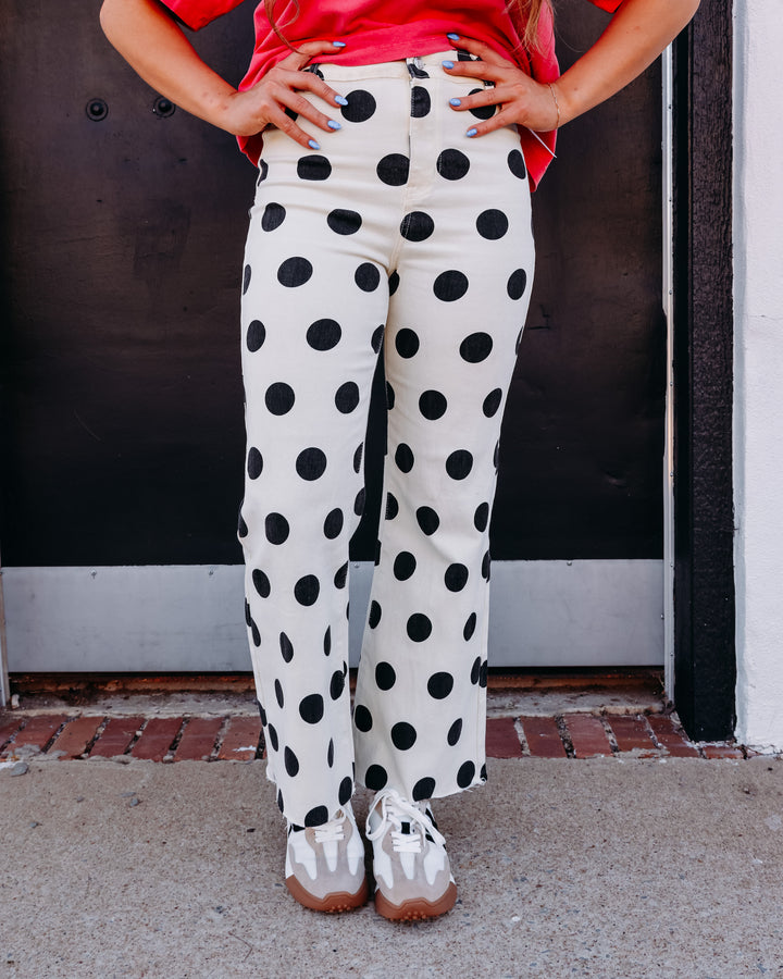 Poppy & Pine: Big Polka Dot Stretchy Ivory Denim Jeans