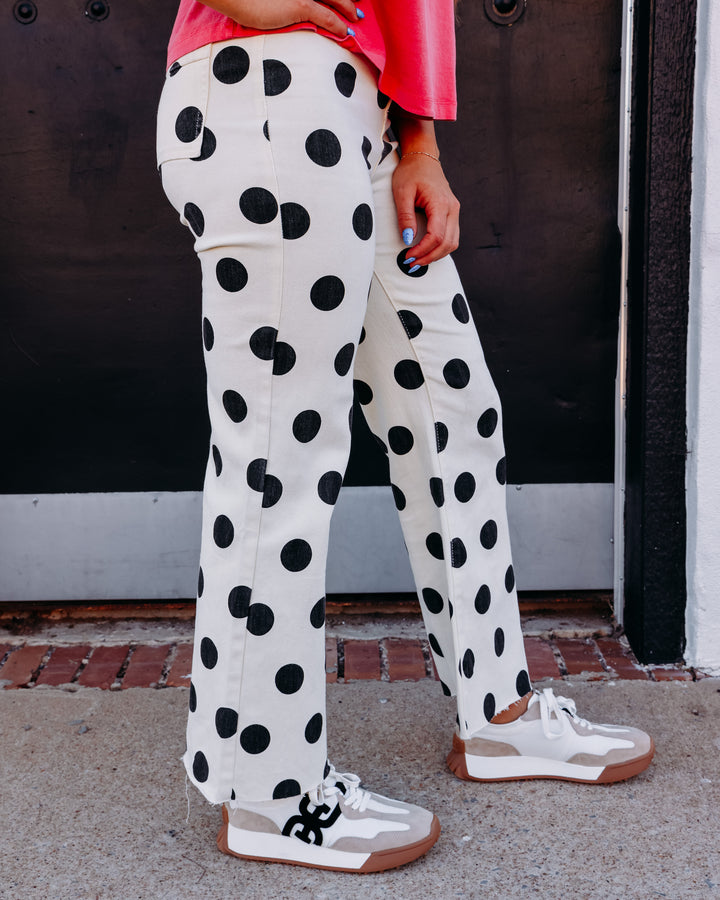 Poppy & Pine: Big Polka Dot Stretchy Ivory Denim Jeans