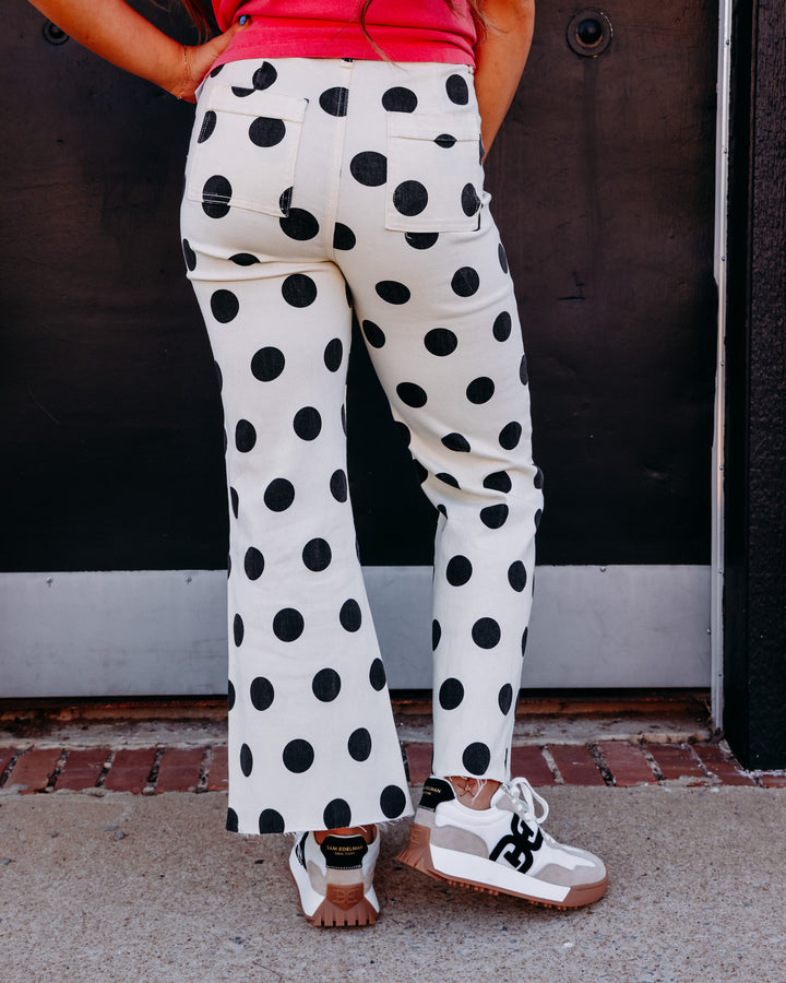 Poppy & Pine: Big Polka Dot Stretchy Ivory Denim Jeans