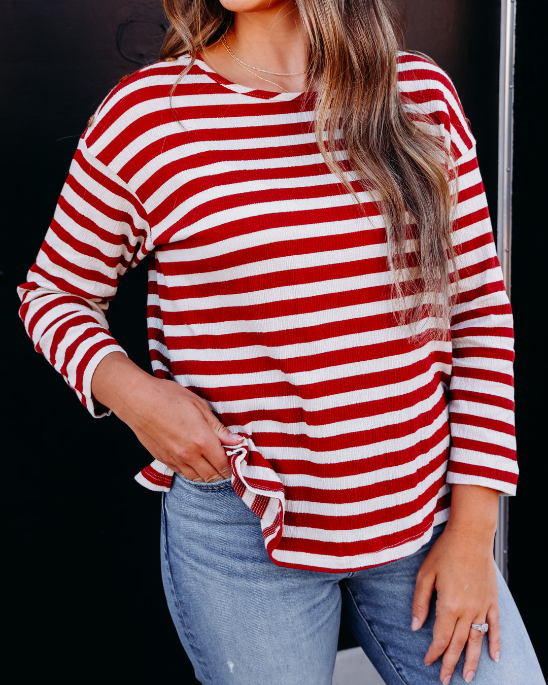 Multiples: 3/4 Sleeve Drop Shoulder Wide Neck Knit Top in Brick (M36507TM)