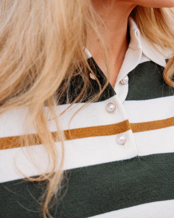 Karen Kane: Game Day Stripe Shirt in Forest/Cream (3L89351)