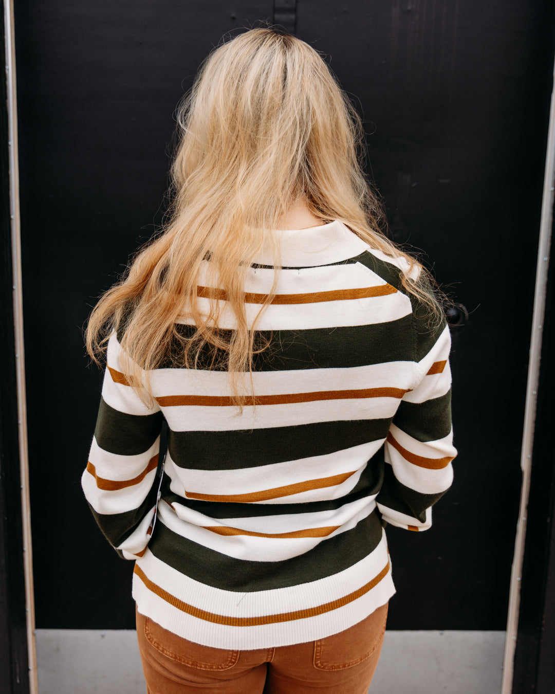 Karen Kane: Game Day Stripe Shirt in Forest/Cream (3L89351)