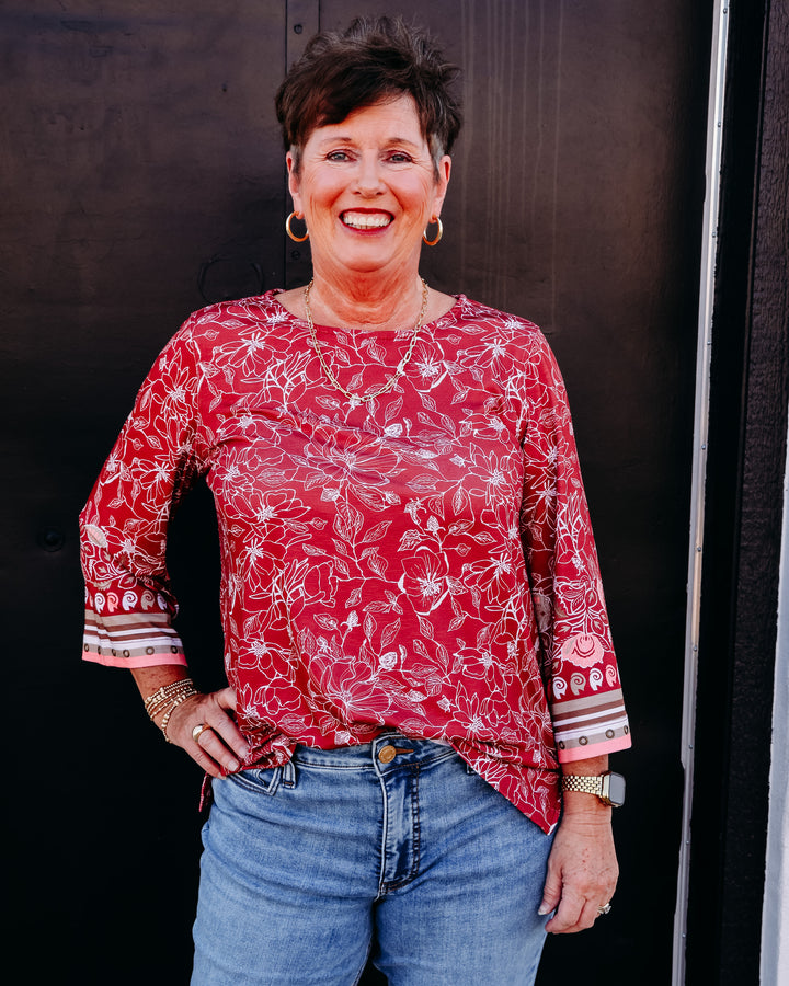 Multiples: 3/4 Flare Sleeve Scoop Neck Knit Top in Multi (M36505TM)