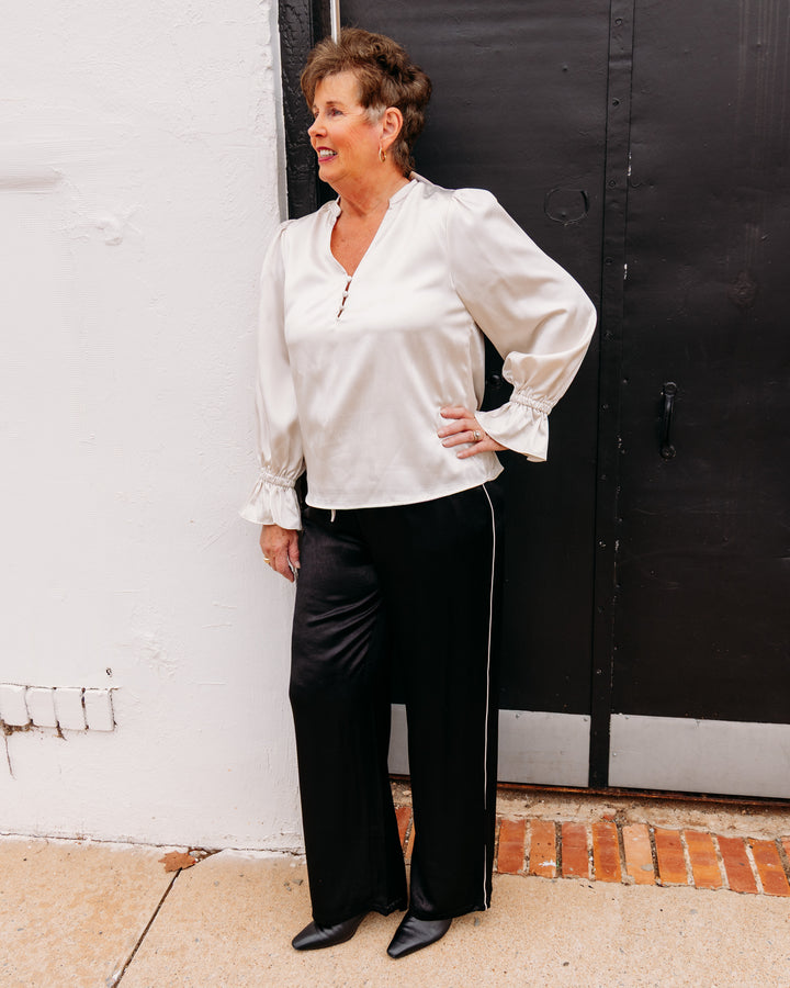 Joy Joy: Split Neck Top in Bone (80J7693)