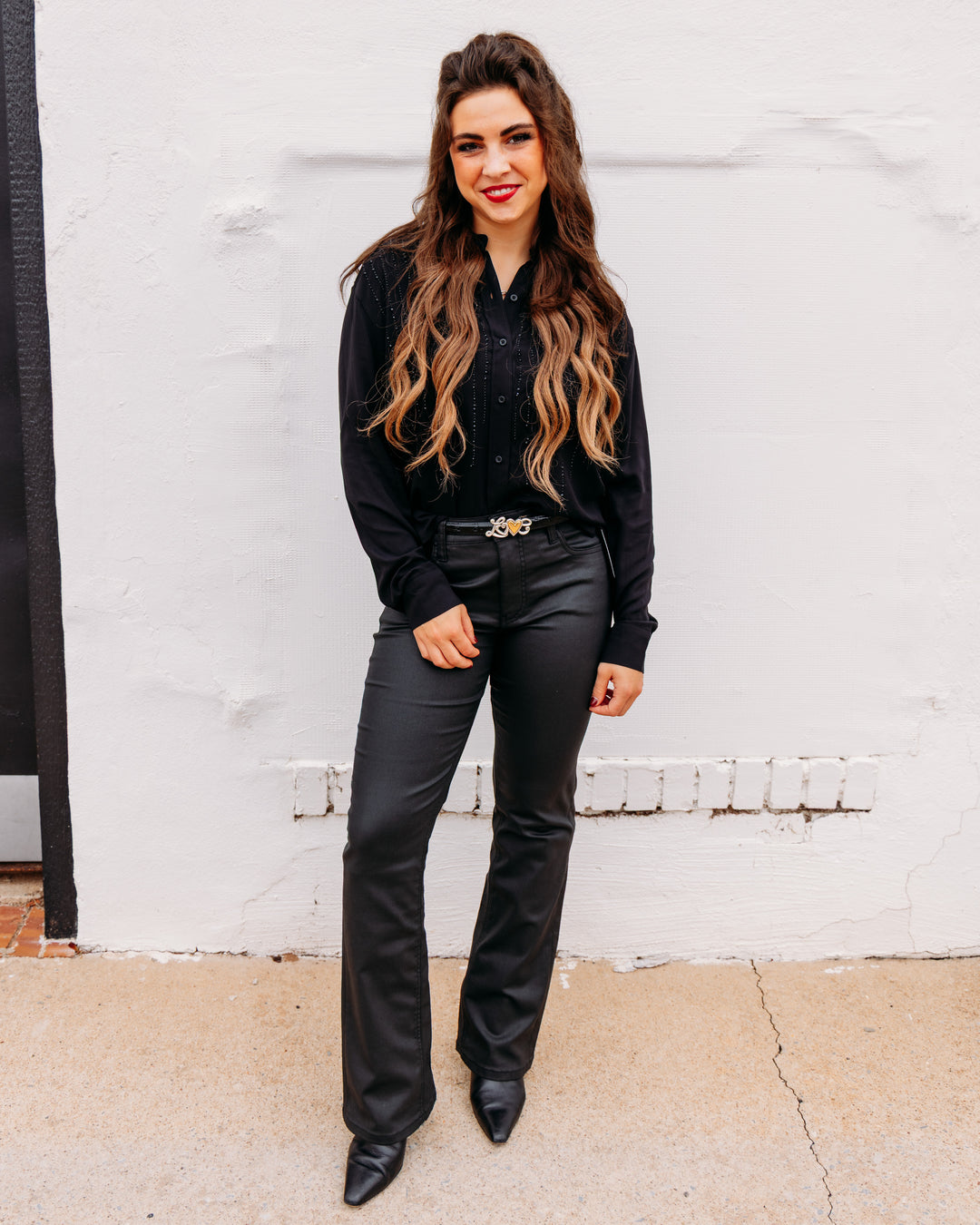 Karen Kane: Gemstone Button Up Top in Black (3L71801)