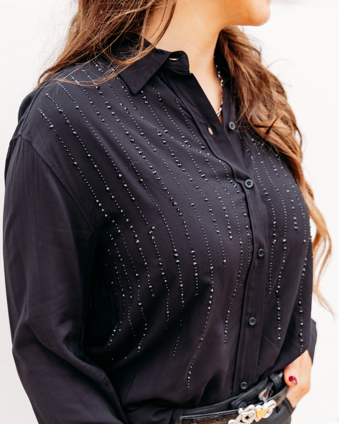 Karen Kane: Gemstone Button Up Top in Black (3L71801)