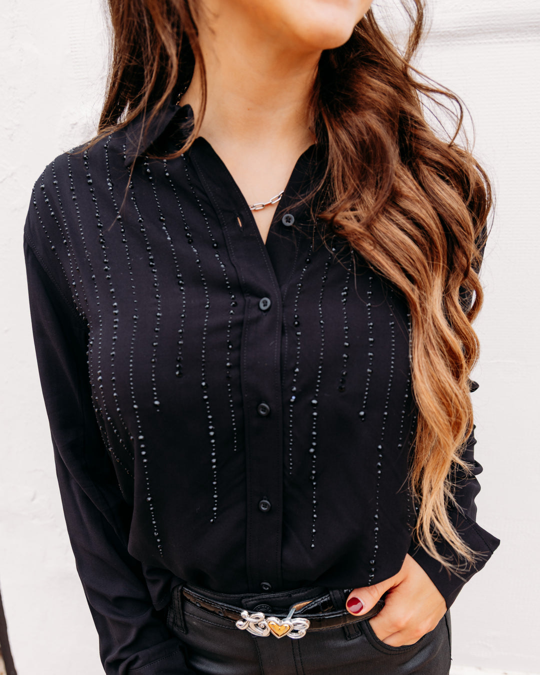 Karen Kane: Gemstone Button Up Top in Black (3L71801)