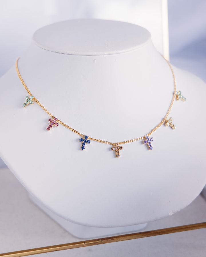 Tova: (N5989AGFD) Multi Cross Necklace in Fairy Dust
