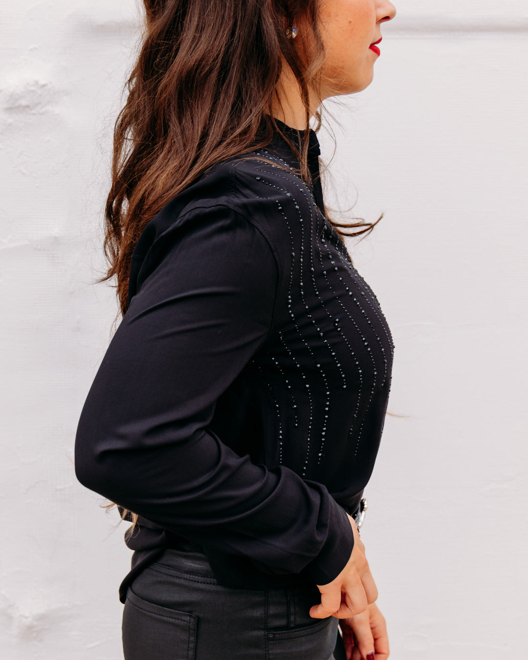 Karen Kane: Gemstone Button Up Top in Black (3L71801)