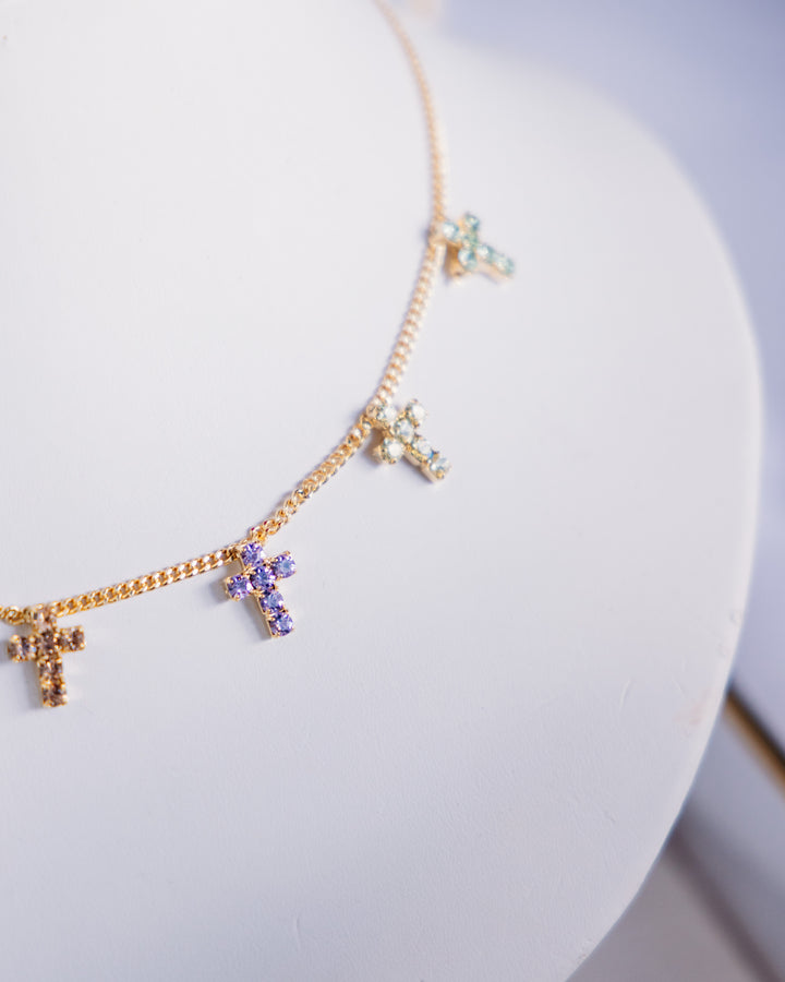 Tova: (N5989AGFD) Multi Cross Necklace in Fairy Dust