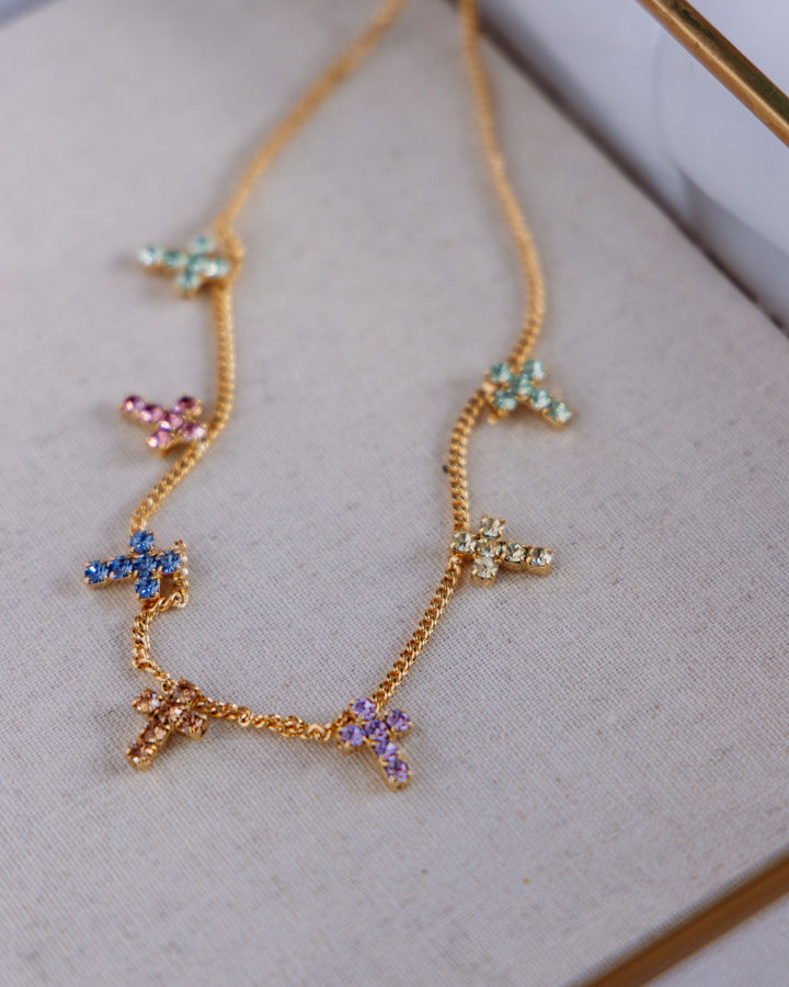 Tova: (N5989AGFD) Multi Cross Necklace in Fairy Dust