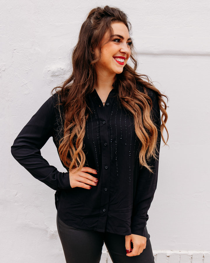 Karen Kane: Gemstone Button Up Top in Black (3L71801)