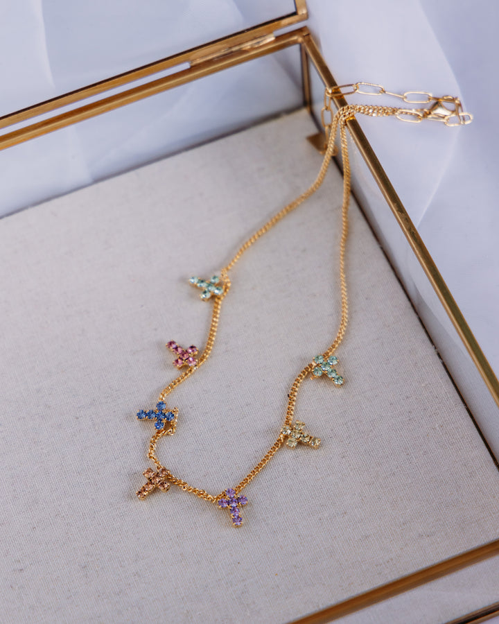 Tova: (N5989AGFD) Multi Cross Necklace in Fairy Dust