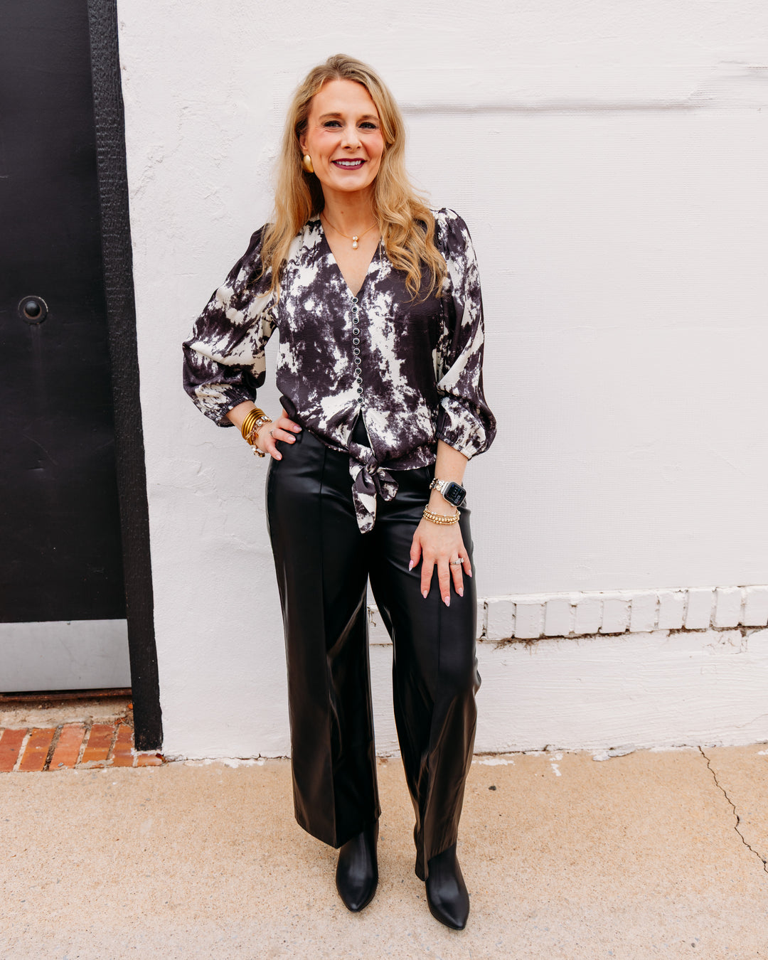 Joy Joy: Tie Front Top in Marbled (80J7534)