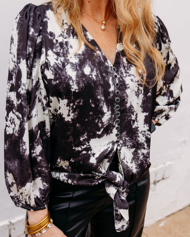 Joy Joy: Tie Front Top in Marbled (80J7534)