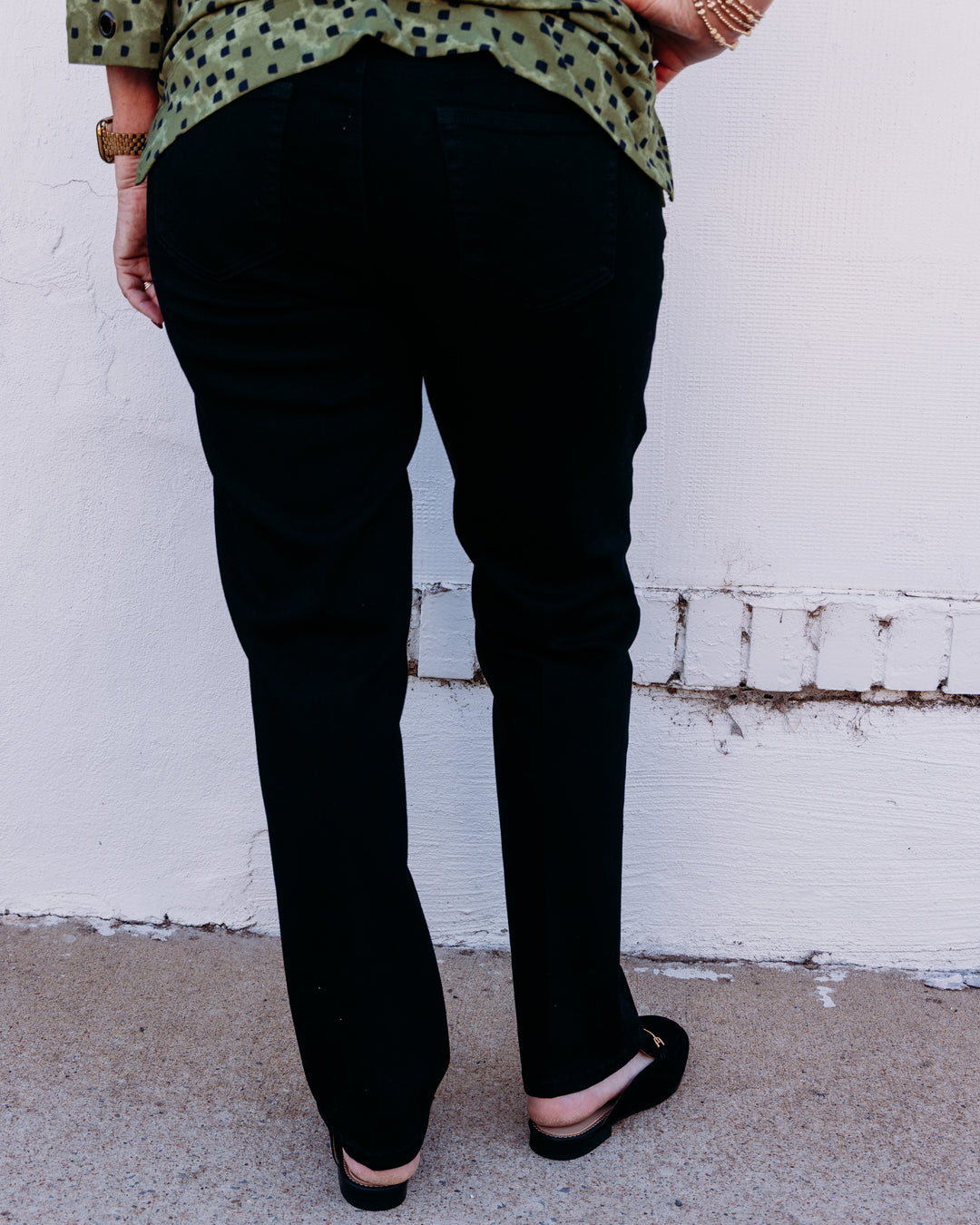 Multiples: Zip & Button Front 5-Pocket Boot Cut Woven Jean Ankle Pant in Black Denim (M36717PM)