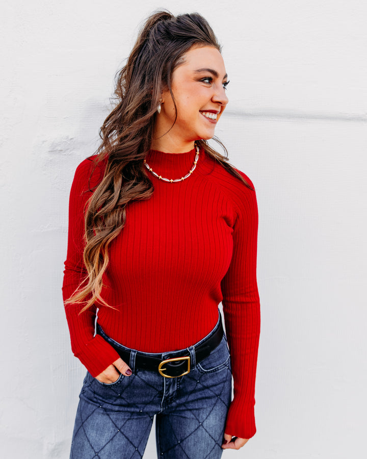 Charlie B: Ribbed Knit Mock Neck Sweater in Équestre (C2754RP)