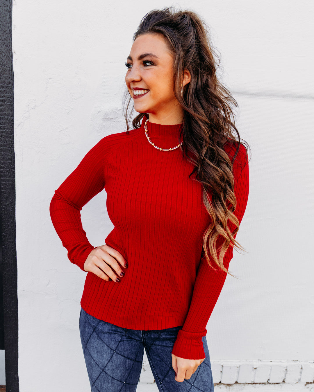 Charlie B: Ribbed Knit Mock Neck Sweater in Équestre (C2754RP)