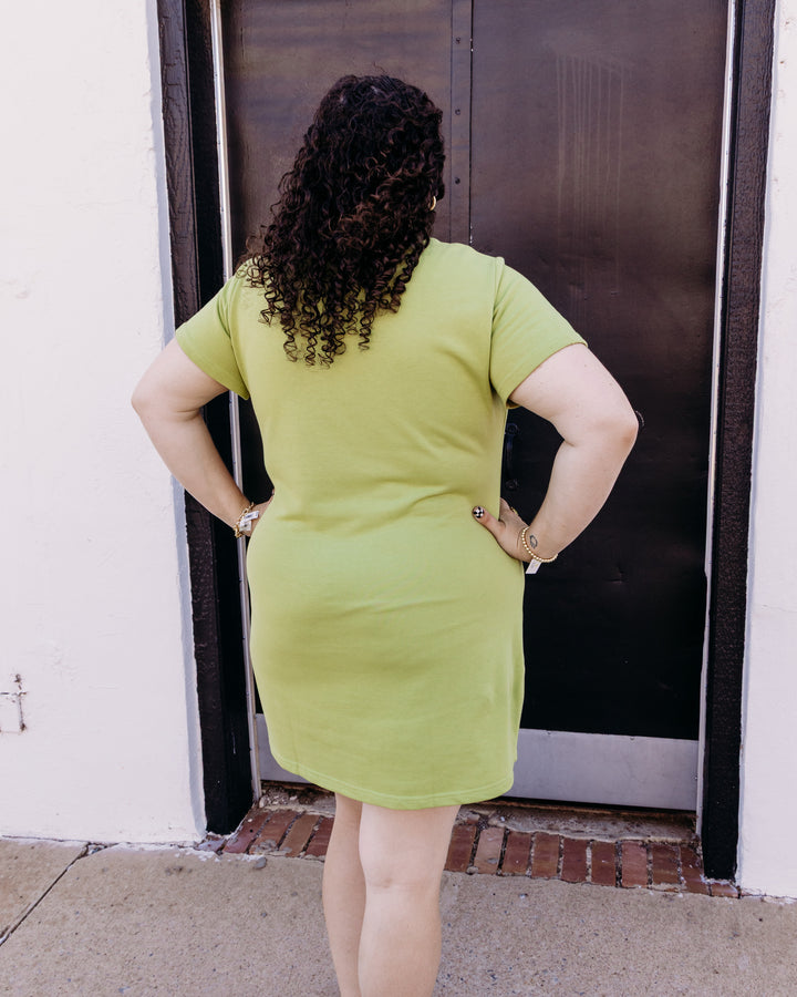Queen Of Sparkles: Green Patchwork Butterfly Tee Dress in Green (FALL2682)
