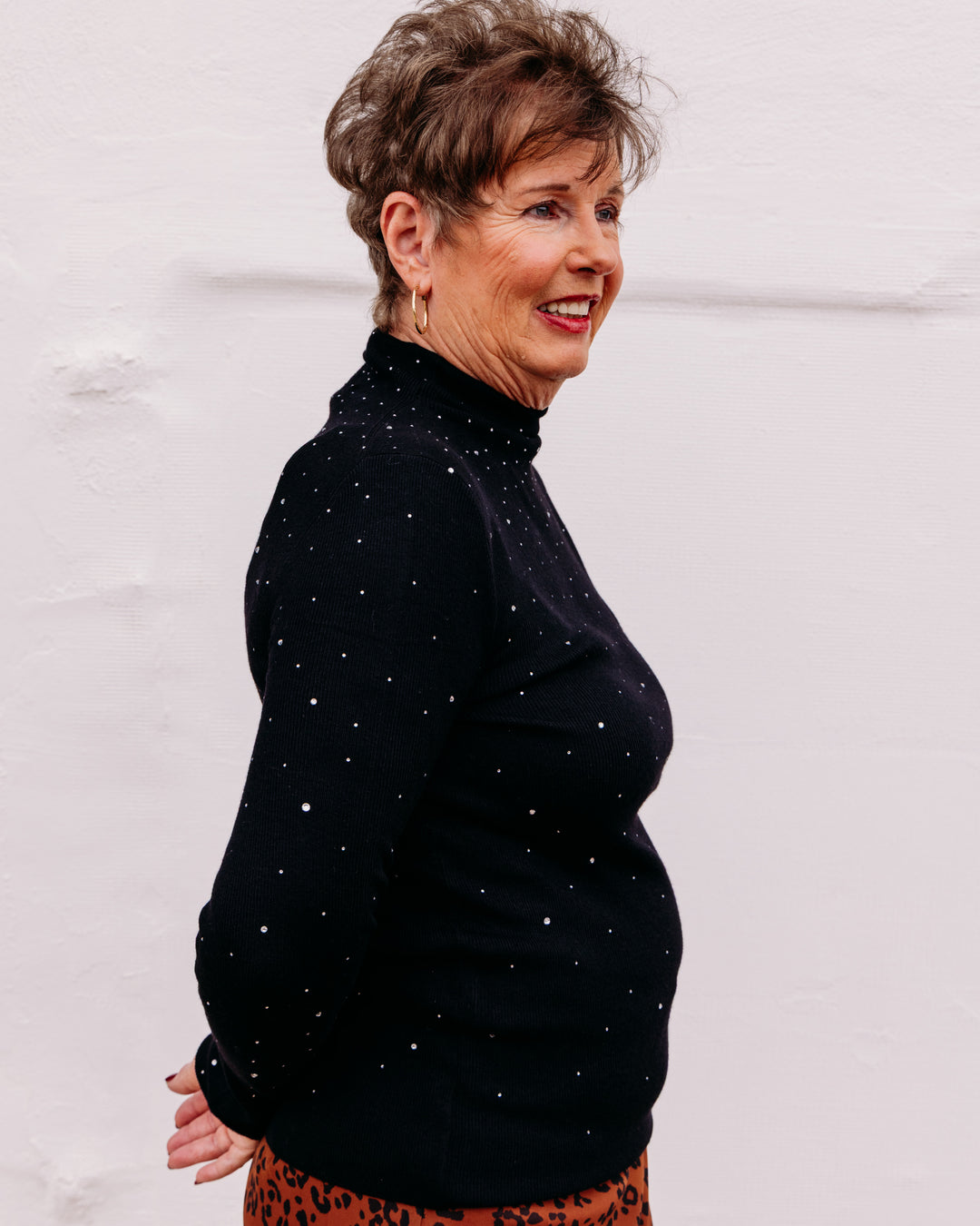 Karen Kane: Rhinestone Mock Neck Sweater in Black (3L89341)