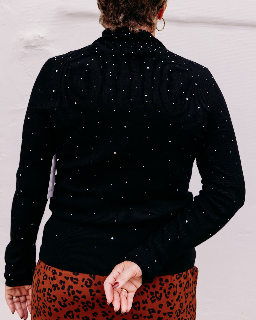 Karen Kane: Rhinestone Mock Neck Sweater in Black (3L89341)