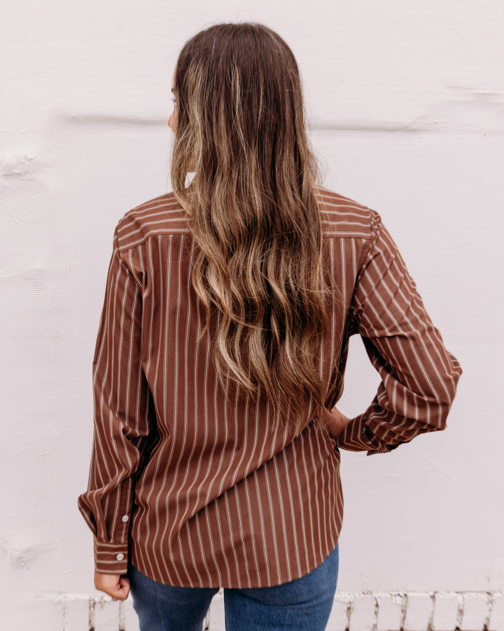 Karen Kane: Stripe Button Up Shirt in Mocha (3L60700)