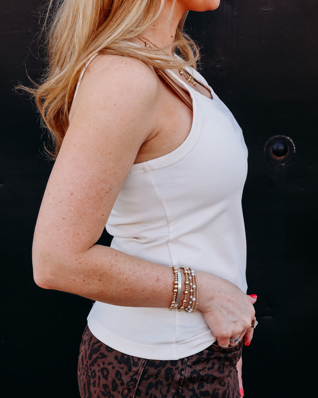 SPANX® RIBBED KNIT SCOOP NECK TANK IN IVORY(22828R)