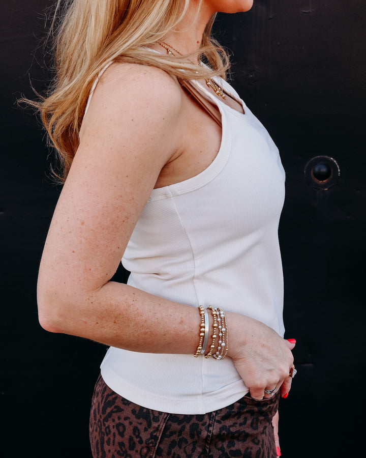 SPANX® RIBBED KNIT SCOOP NECK TANK IN IVORY(22828R)