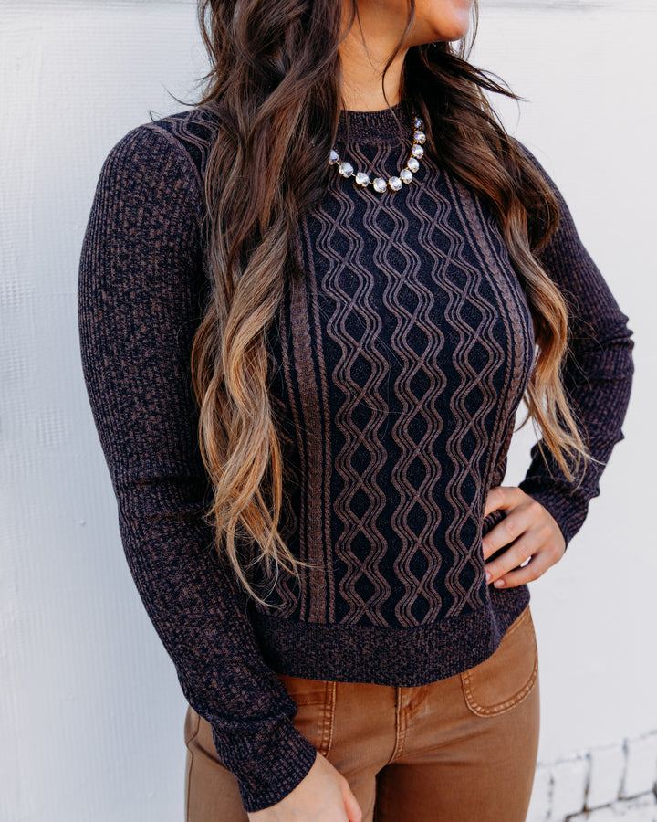 Liverpool: Long Sleeve Crewneck Sweater in Navy/Brown