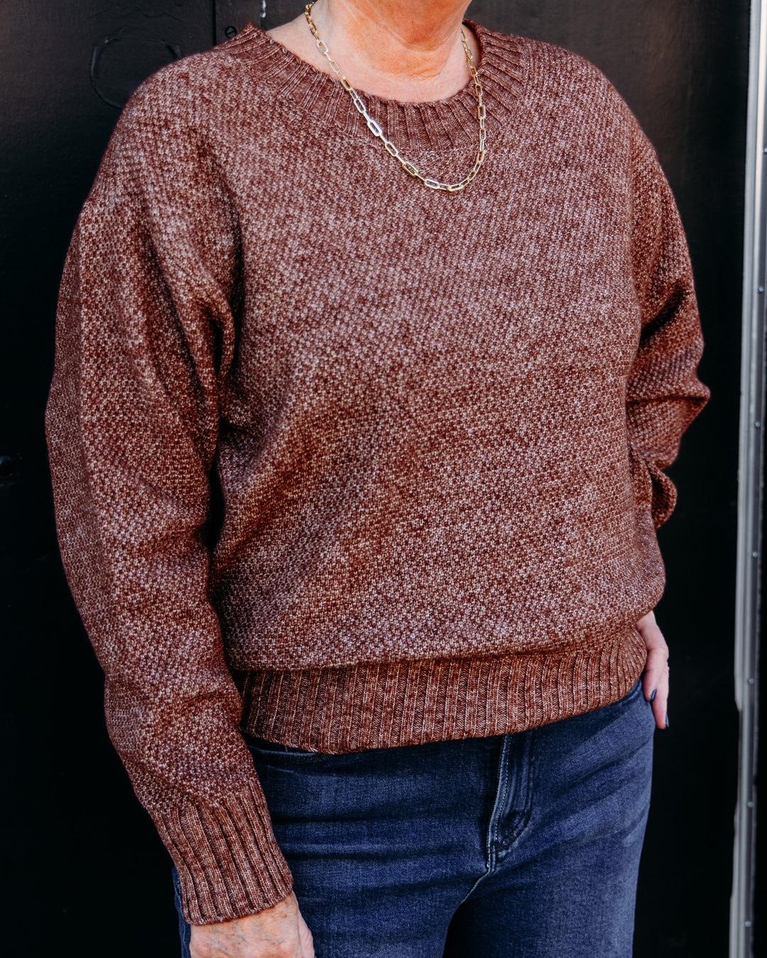 Tribal: Crew Neck High Low Sweater in Chocolate (6305O-5816-3409)