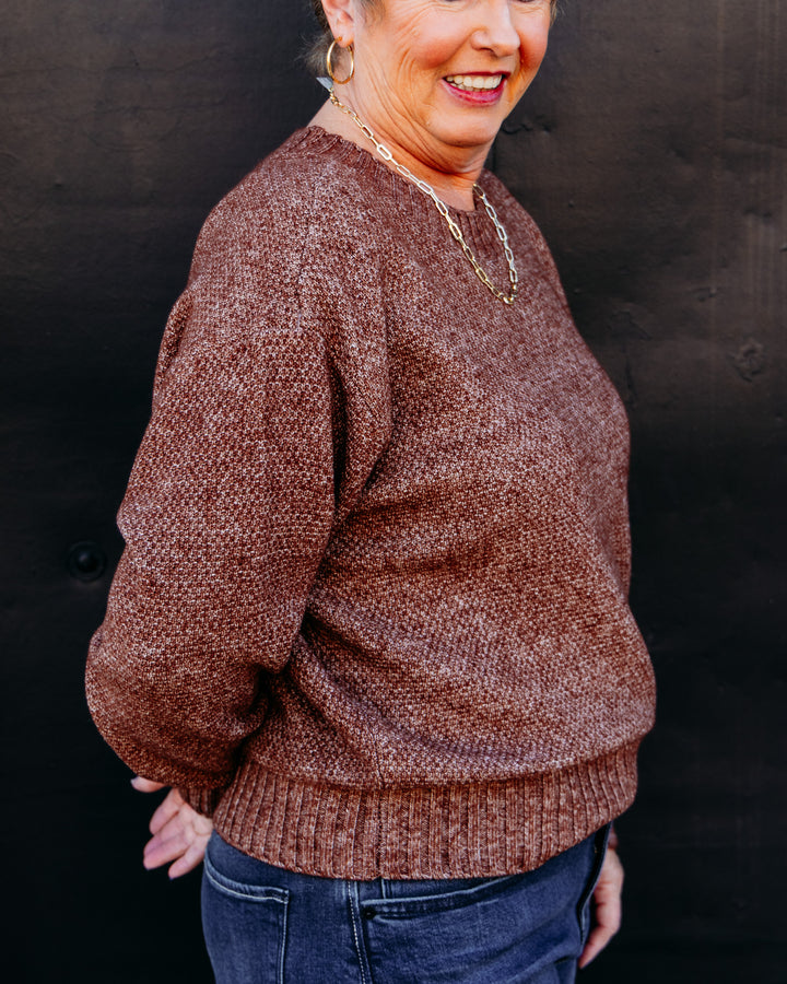 Tribal: Crew Neck High Low Sweater in Chocolate (6305O-5816-3409)