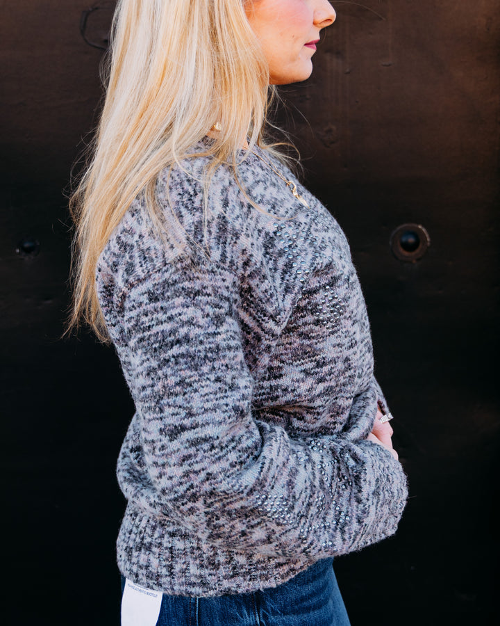 Tribal: Lofty Crew Neck Sweater With Stud in Steel (6346O-5620-3426)