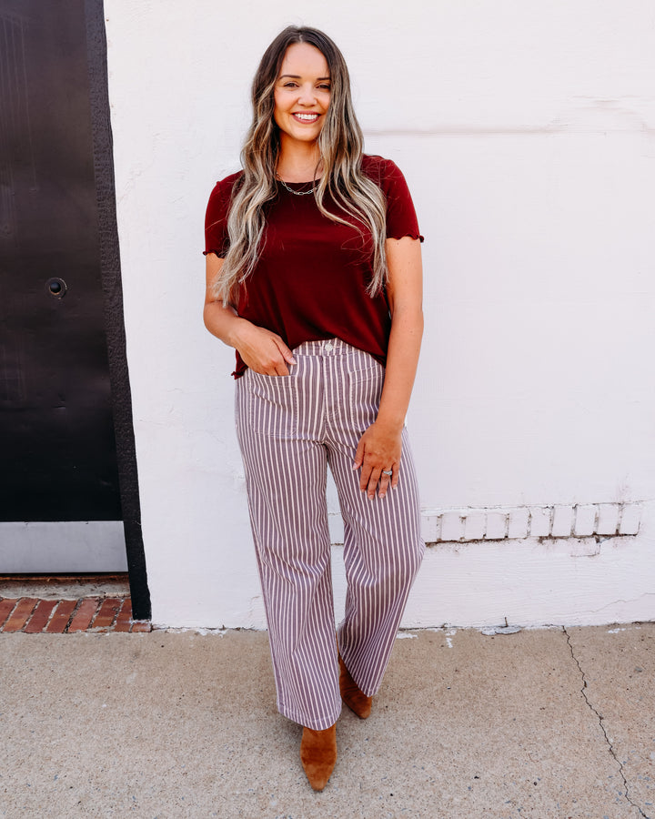 Another Love: Bristol Wide Leg Jeans in Berry Blush Stripe