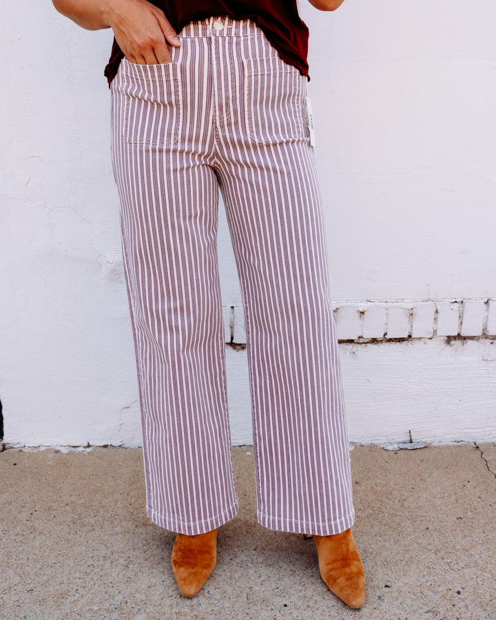 Another Love: Bristol Wide Leg Jeans in Berry Blush Stripe