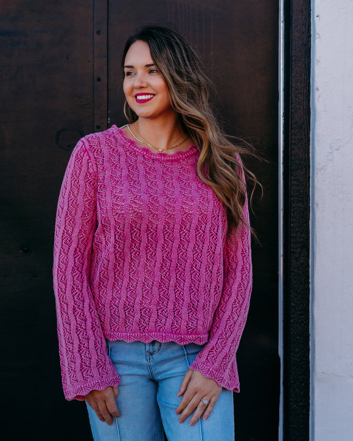 French Dressing Jeans: Long Sleeve Garment Dye Sweater in Fuschia-Fuschia (1467314) - The Vogue Boutique
