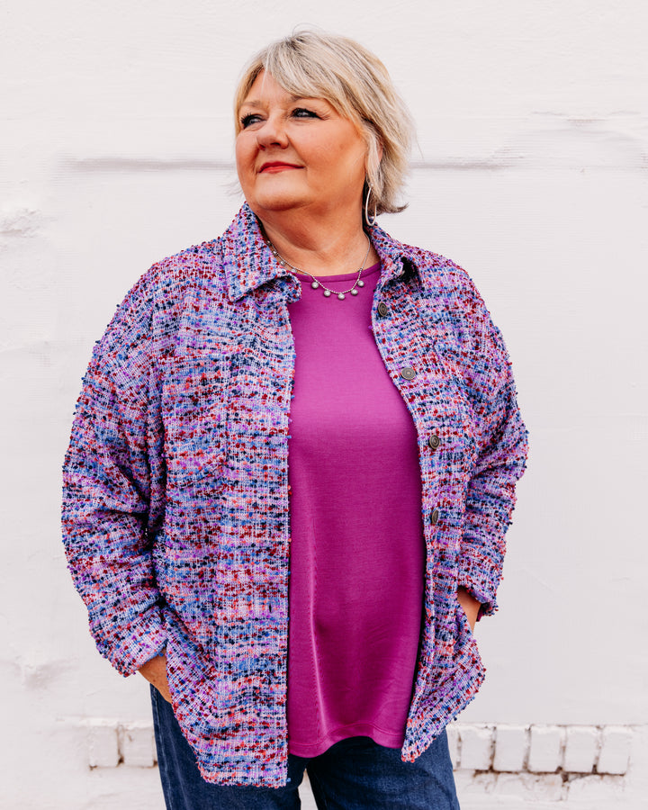 Multiples: Knit Cuffed Long  Shirt in Multi (M46512BM)