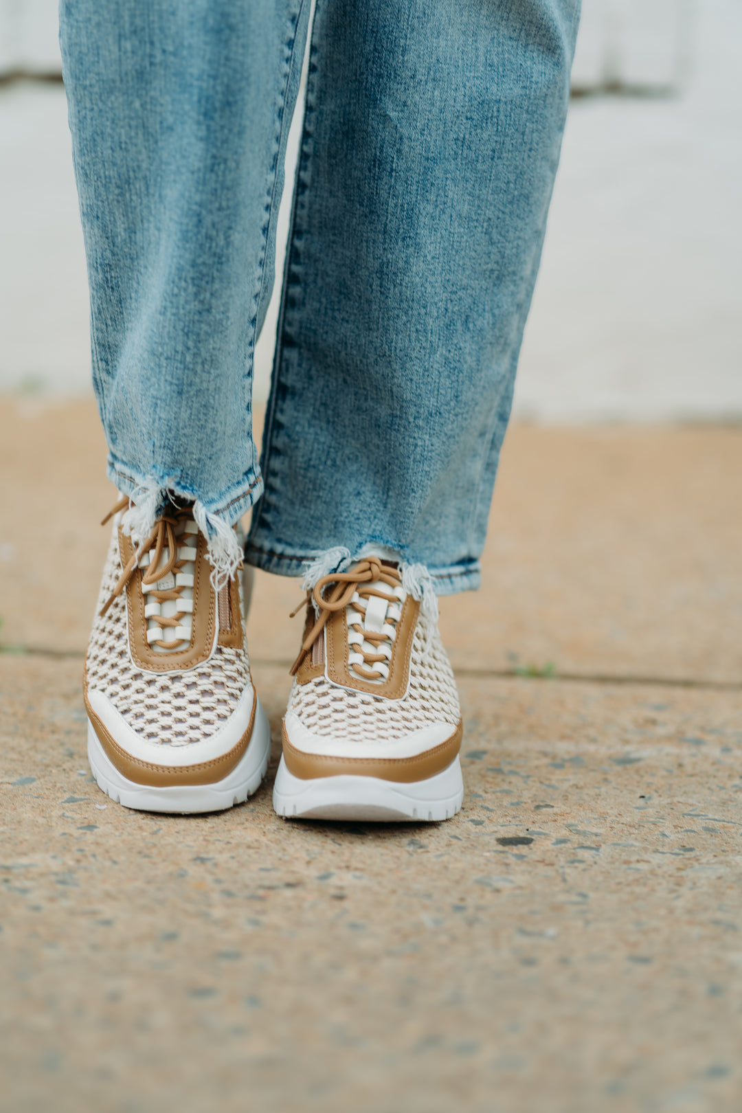 Vaneli: Qubi Tennis Shoe in Beige Itess - The Vogue Boutique