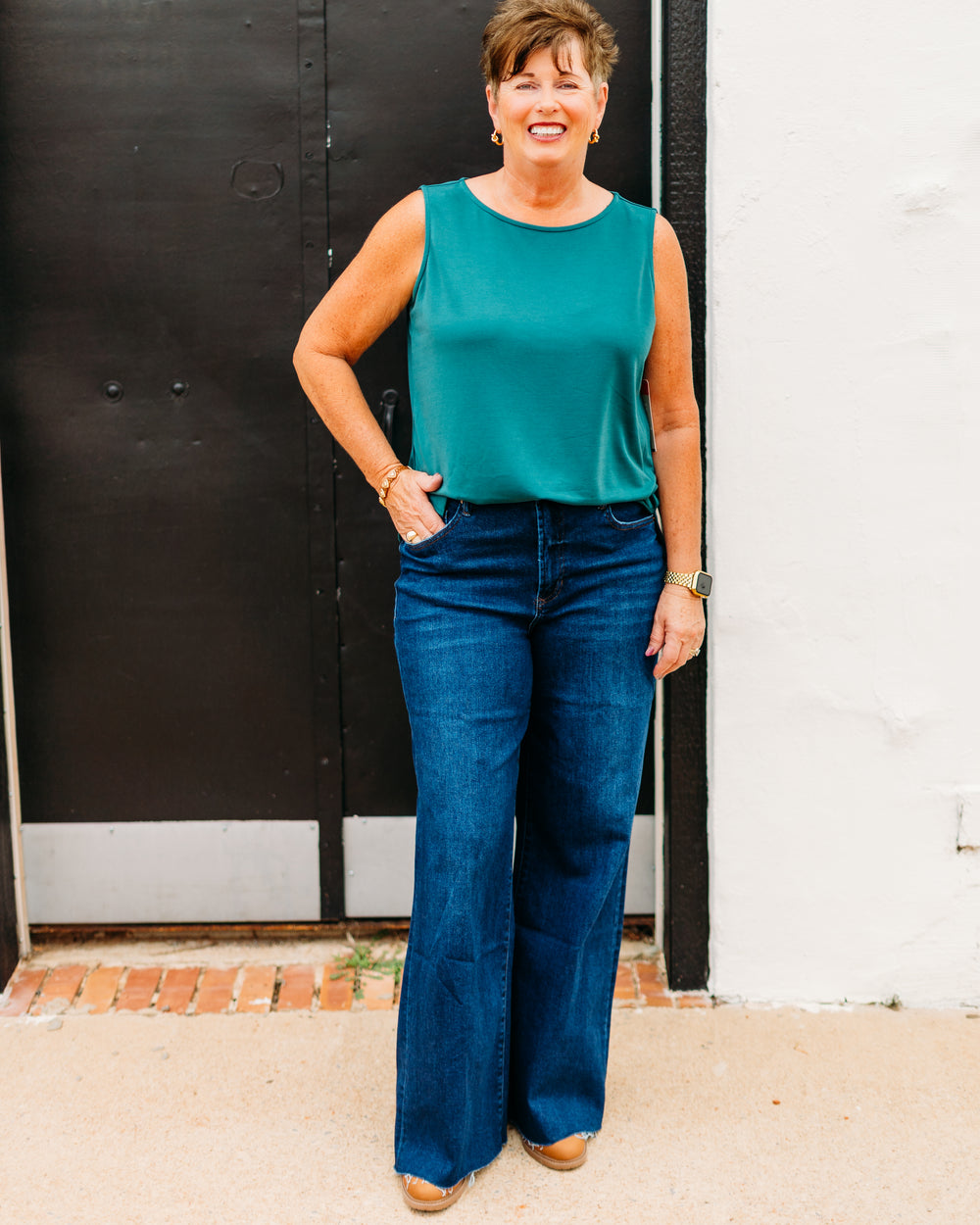 Multiples: High Neck Tank Top in Green(M35101TM) - The Vogue Boutique