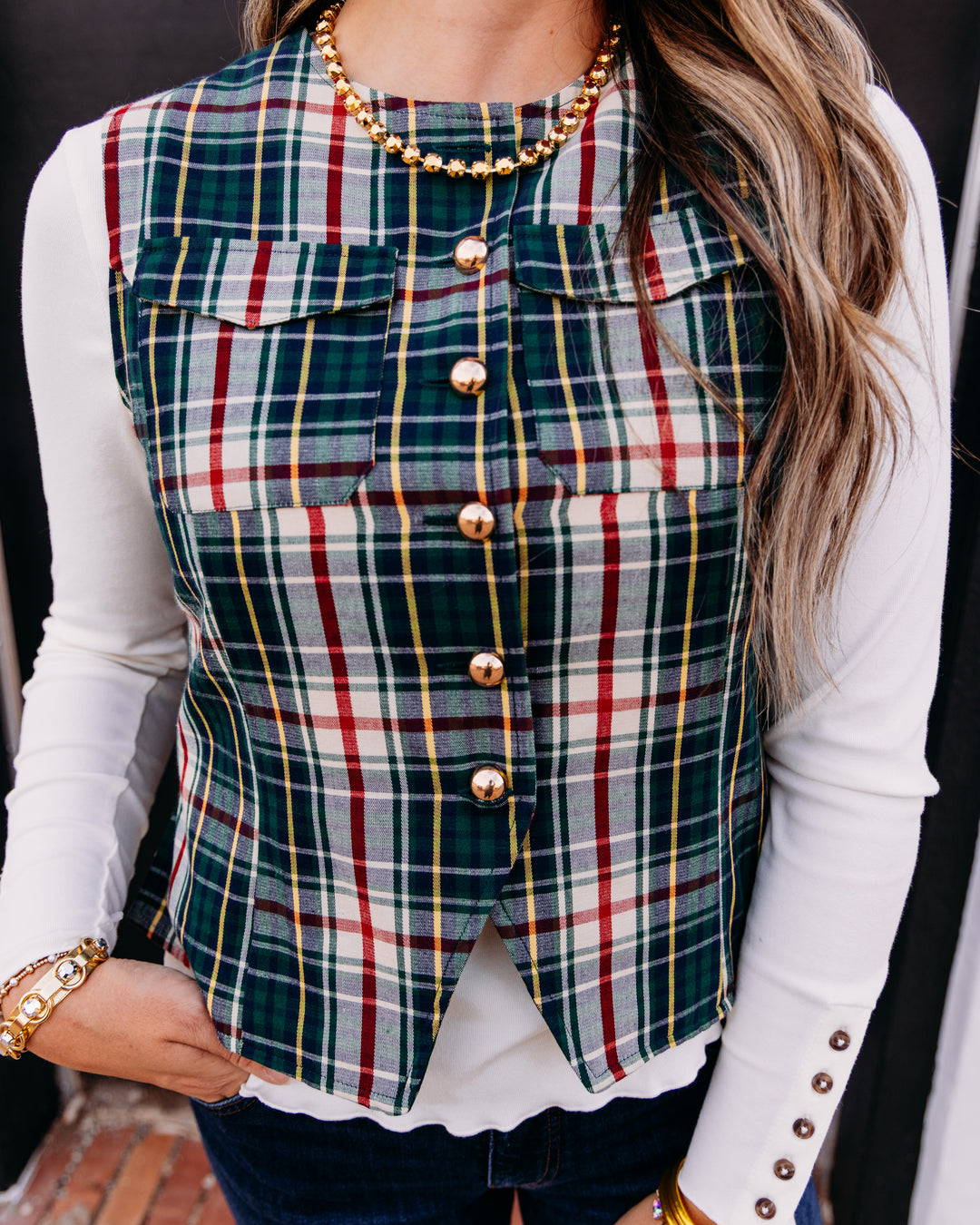 Ivy Jane: Tartan Plaid Vest in Hunter (130274)