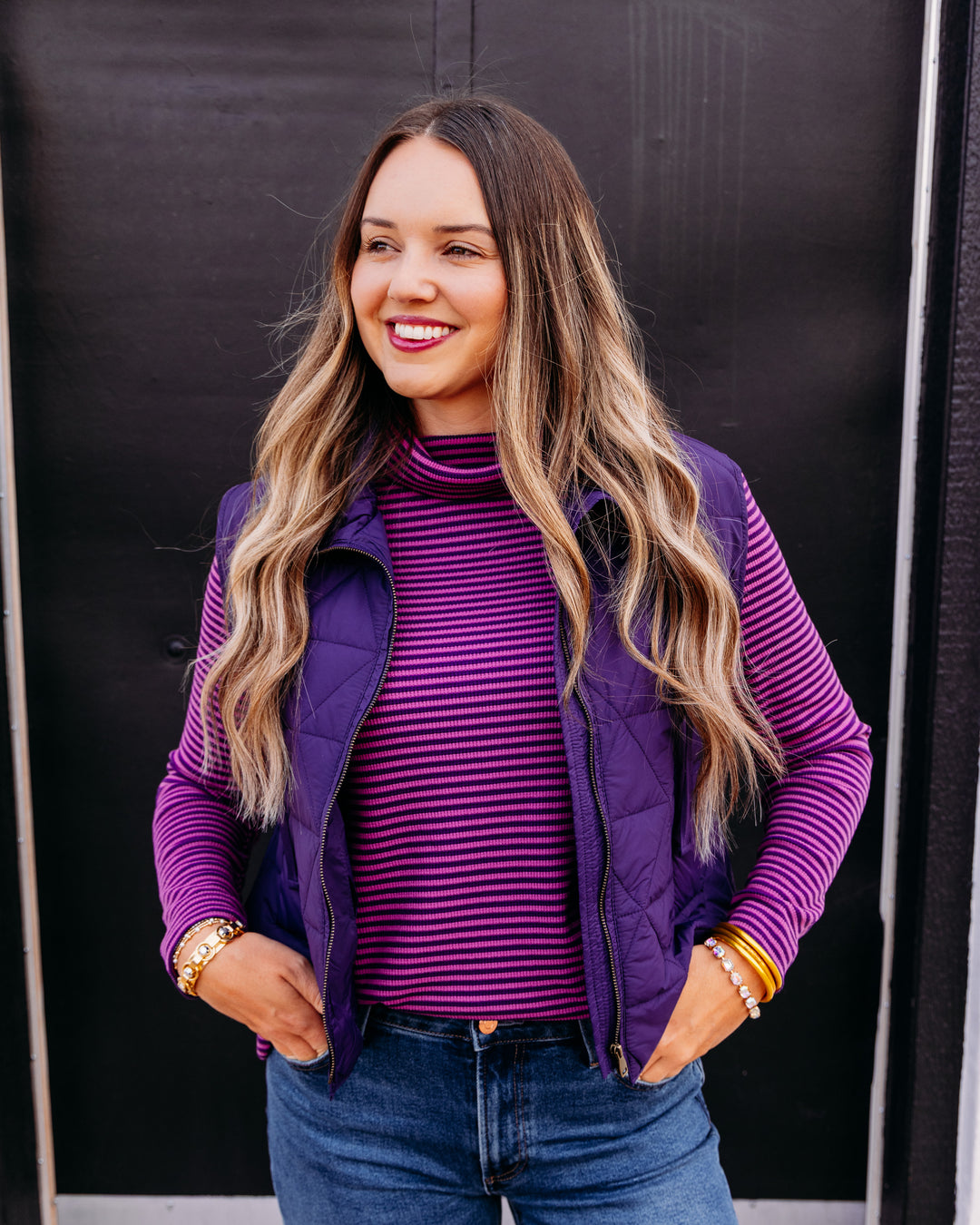 Multiples: Turtle Neck with Side Button Top in Eggplant (M46503TM)