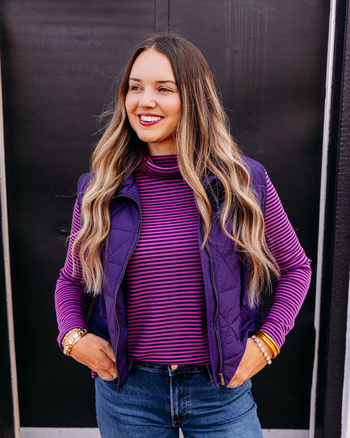Multiples: Turtle Neck with Side Button Top in Eggplant (M46503TM)