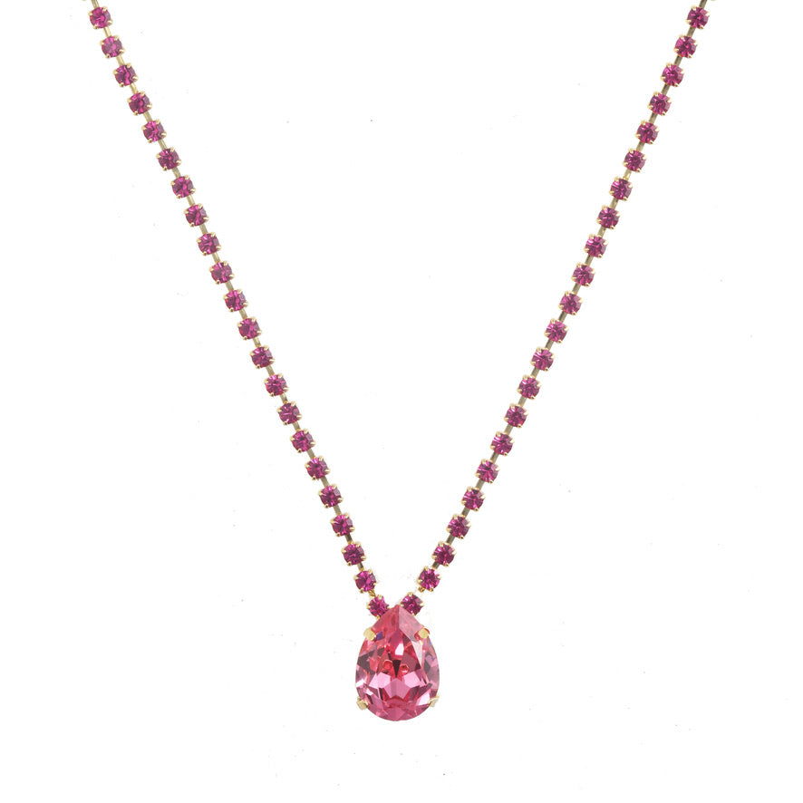 Tova Milli necklace with pink crystal chain and teardrop pendant