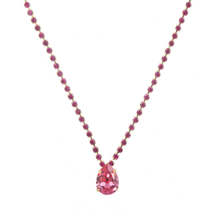 Tova Milli necklace with pink crystal chain and teardrop pendant