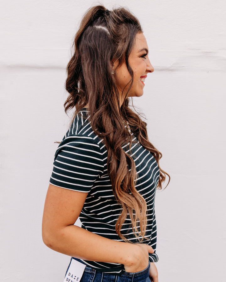 Thread & Supply: Annie Tee in Pine Cream Stripe (T3544BRTS)