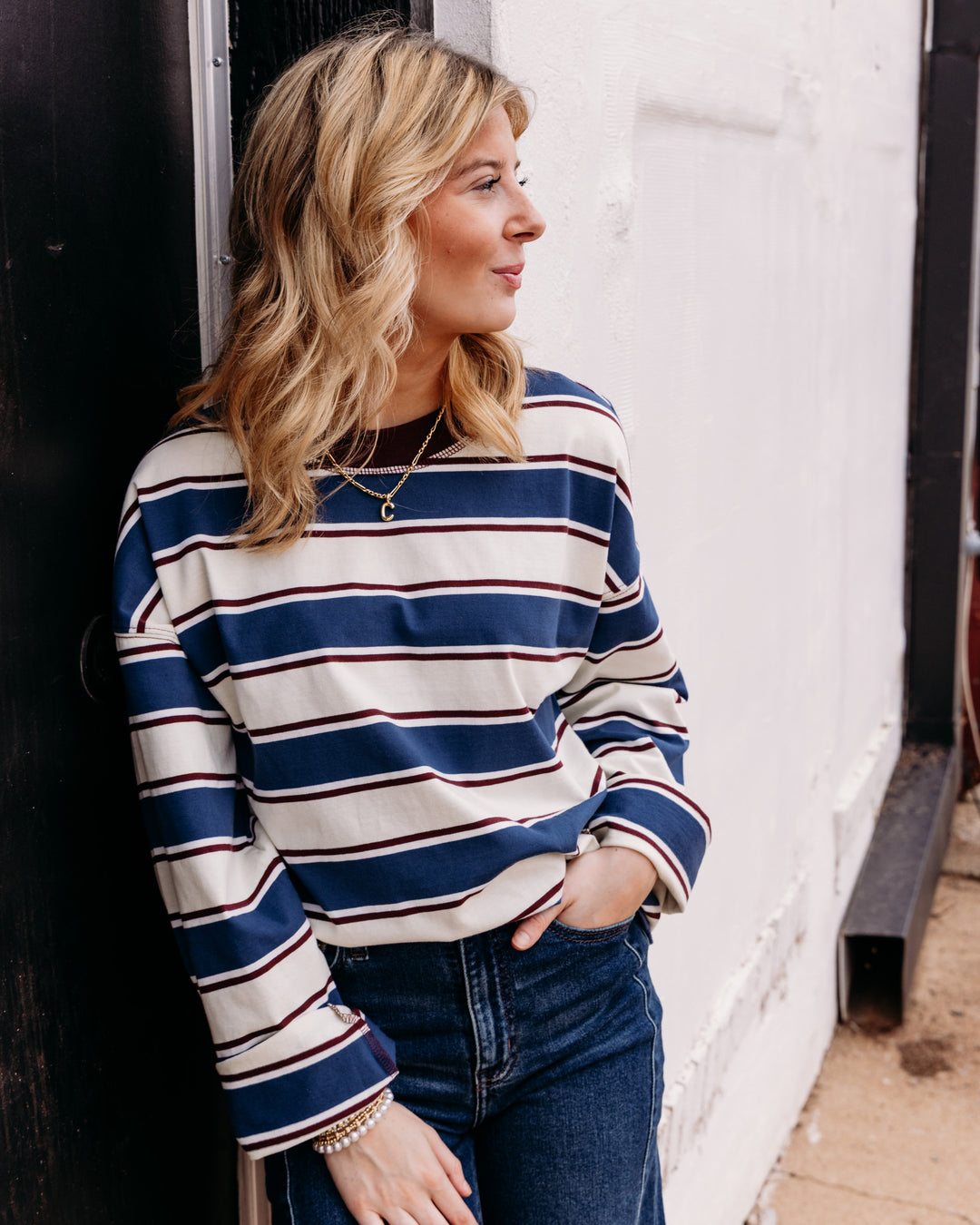 Daze: Salinas Easy Long Sleeve Tee in Cove Stripe (D00052000-JA)