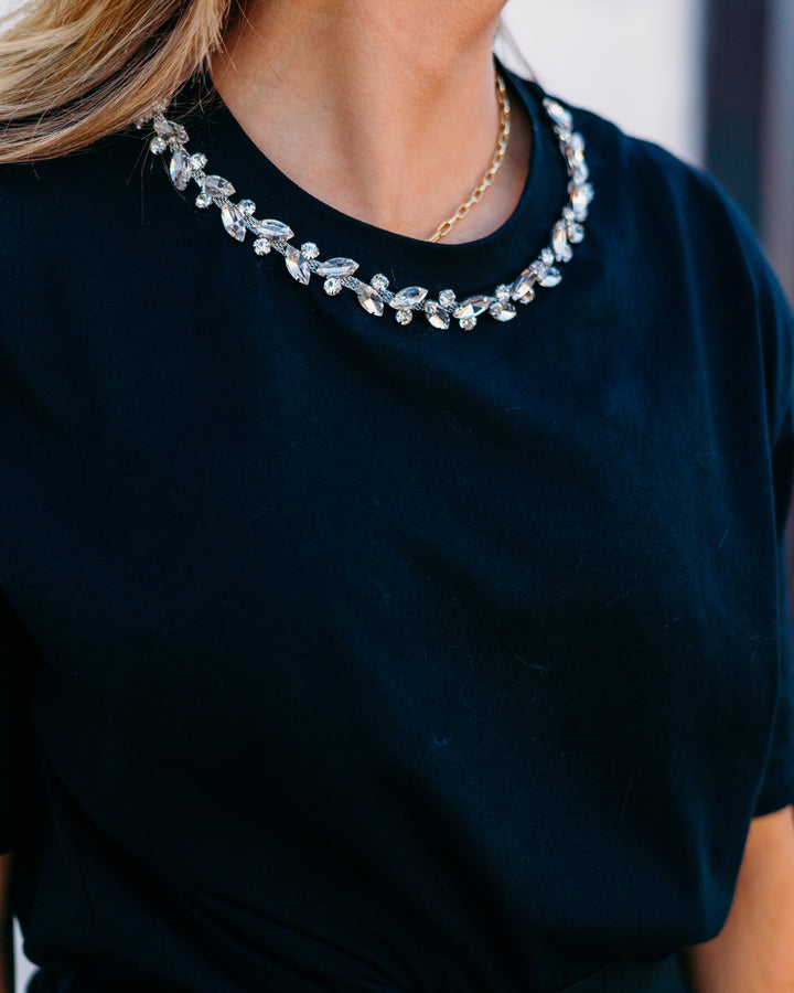 Elan: Black Rhinestone Collar Tee tee11562 - The Vogue Boutique