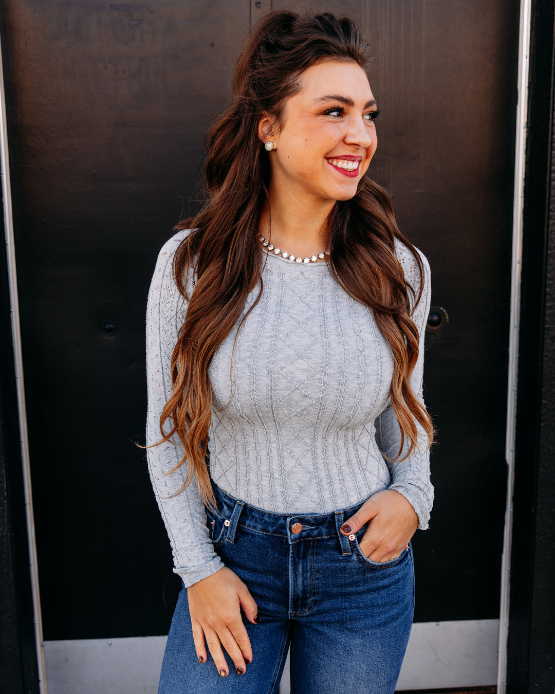 Free People: So Soft Seamless Modal Cable Long Sleeve in HEATHER GREY (FP-OB2411615-0016)