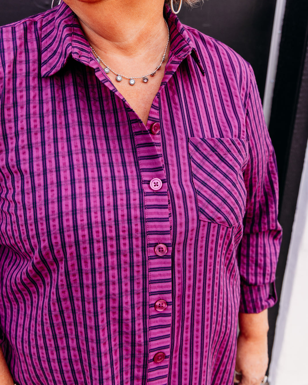 Multiples: Long Sleeve Button Front Shirt in Plum (M46507BM)