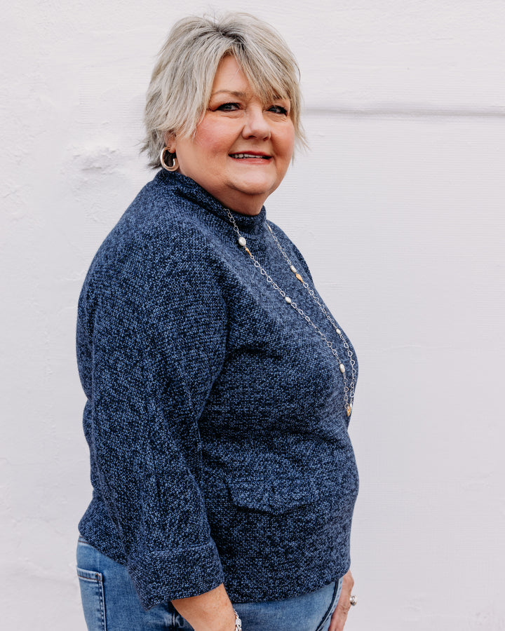 French Dressing Jeans: Boat Mockneck Knit Popover in Indigo (3798959)
