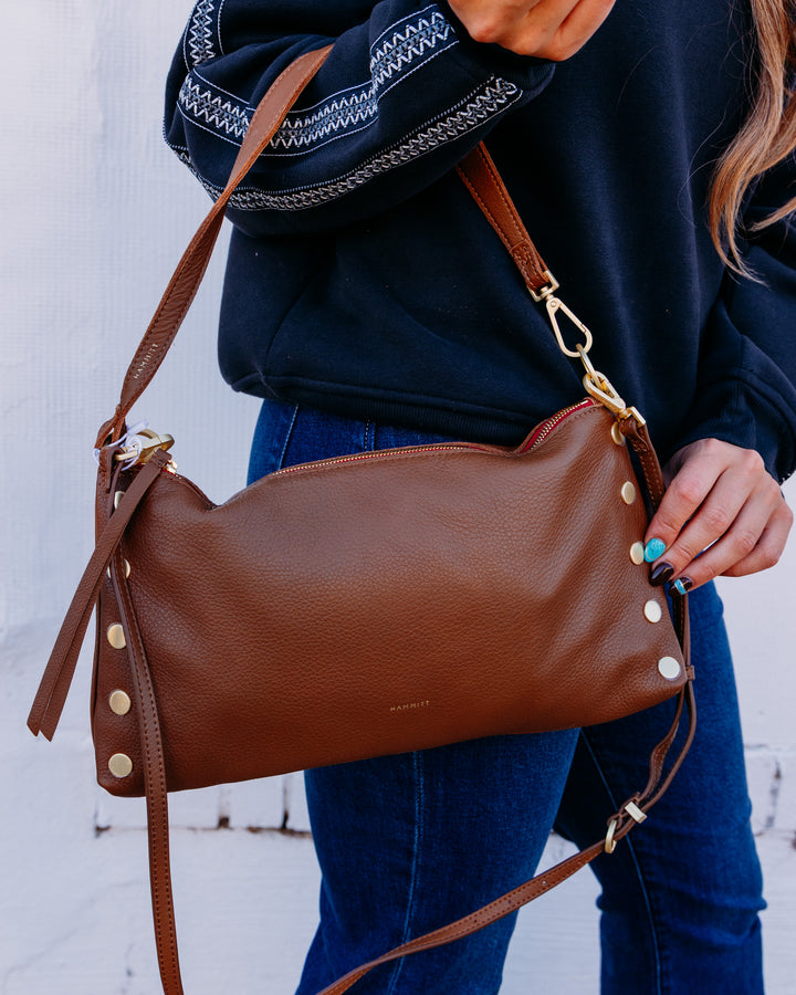 Hammitt: Kyle Med Handbag in Mahogany Pebble BG Red Zipper